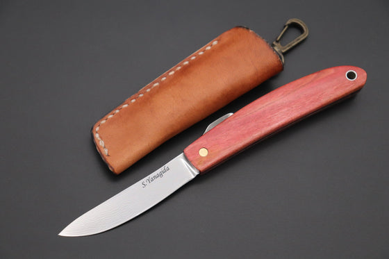 Seiji Yanagida YS-26-3 Custom Core-Less Damascus Higonokami Folder (Lighter Color Pink Ivory Natural Wood Handle)