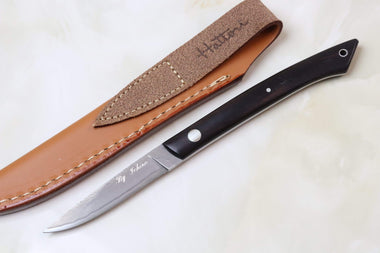 Hattori KD30-MEDAKA-1E Cowry X Damascus Little Fisherman's Utility (Ebony Wood Handle) - JapaneseKnifeDirect.Com