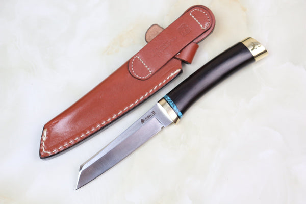 Hattori 傘 SAN-GECKO Limited Edition GECKO-06 Classic Tanto "EARTH" (African Ebonywood Handle with Turquoise Composite Stone Spacer)