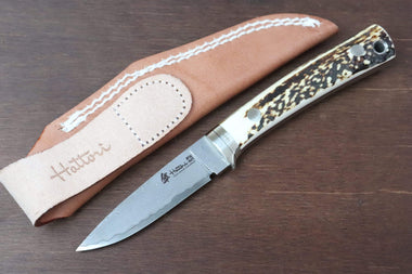 Hattori 傘 SAN Limited Edition SAN-20S Limited Cowry-X Damascus EDC Utility Hunter (Stag Handle)