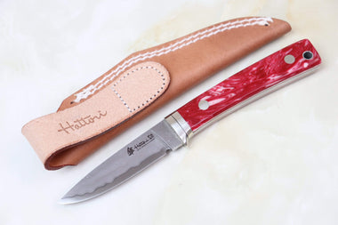 Hattori 傘 SAN Limited Edition SAN-20SO Limited Cowry-X Damascus EDC Utility Hunter (Spiny Oyster Gem-Composite Stone Handle)