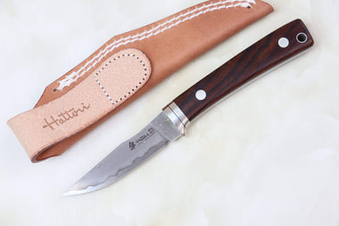Hattori 傘 SAN Limited Edition SAN-29I Limited Cowry-X Damascus Little Hunter (Clip Point, Desert Ironwood Handle)