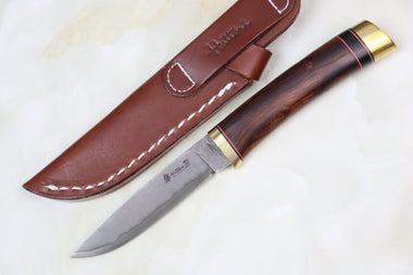 Hattori 傘 SAN Limited Edition SAN-57 Cowry-X Damascus Special Utility Hunter "Custom Desert Ironwood with Ebony Ring Handle"