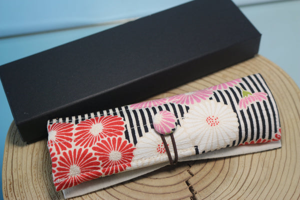 Hikari HK-10 Folding Steak Knife & Chopstick Set in Japanese Kimono Cloth Roll To-Go