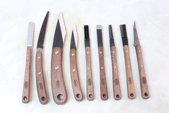 HIRO HR-701 9-pc. Wood Carving Knife Set - JapaneseKnifeDirect.Com