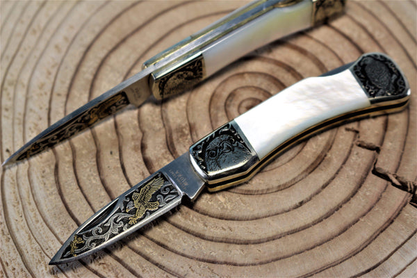 Katsuhiko Miura KM-7 Mini Art Knife "Eagle, Crane or Fox", White MOP Handle
