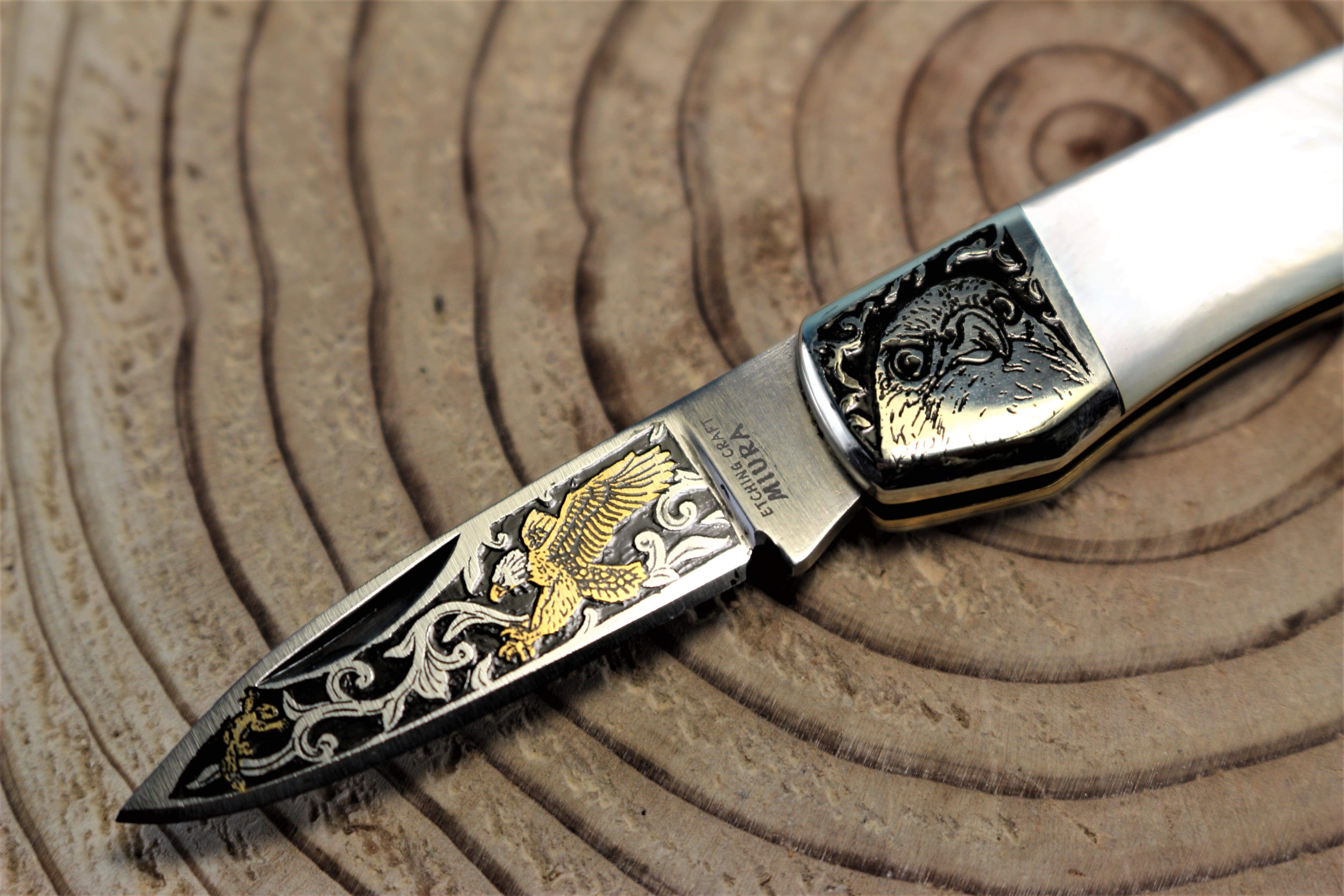 Katsuhiko Miura KM-7 Mini Art Knife Eagle, Crane or Fox, White MOP H