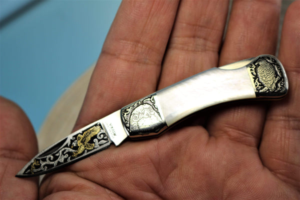 Katsuhiko Miura KM-7 Mini Art Knife "Eagle, Crane or Fox", White MOP Handle