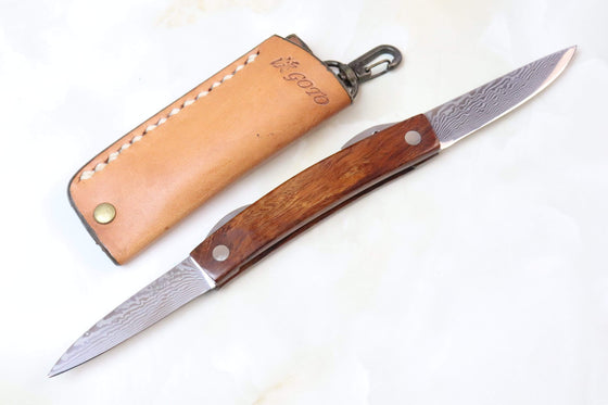 Kei Goto GH-90I Higonokami Folders Core-Less Damascus Two Blade Version | Ironwood Handle