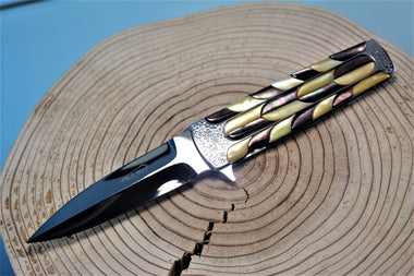 Koji Hara KH-350 "SCOTCH IV" Flipper Folder| Mosaic Black & Gold Lip MOP