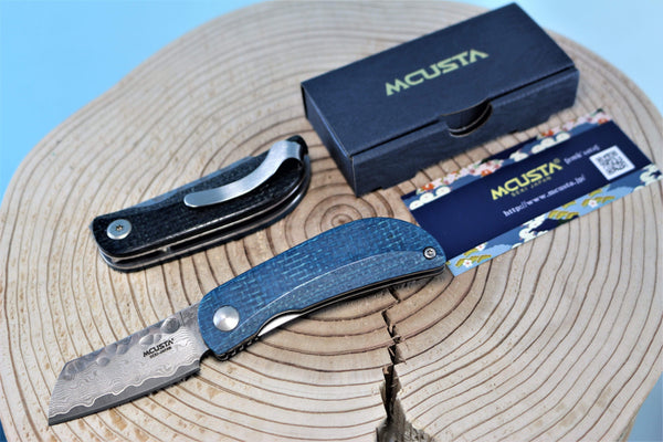 Mcusta New MC-21D Petit Series Mini Folders, VG-10 Damascus Blade, Jute Micarta Handles