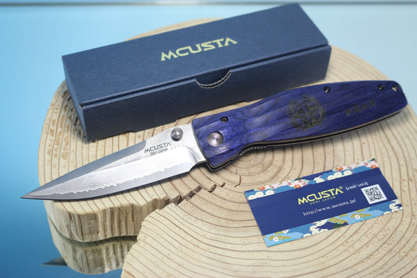 Mcusta SENGOKU Series MC-186D "DATE MASAMUNE" VG-10 Damascus Blade with Blue Pakkawood Handle, Now with Pocket Clip!