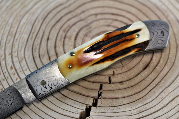 Seizo Imai SI-10 "PLUMERIA", Lockback Folder, VG-10 Damascus Blade, Genuine Stag or Northern Milky Oak Wood Handle"