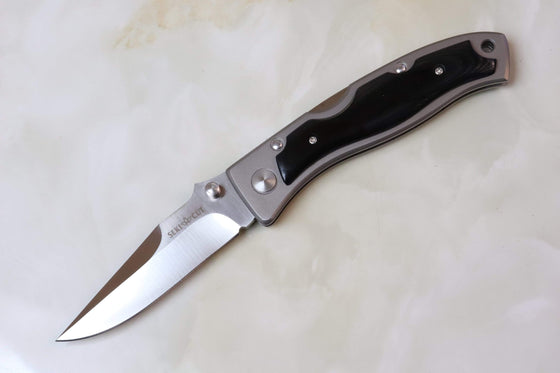 Seki Cut SC-169 Silver Impulse Front Lock Folder | Linen Micarta Handle