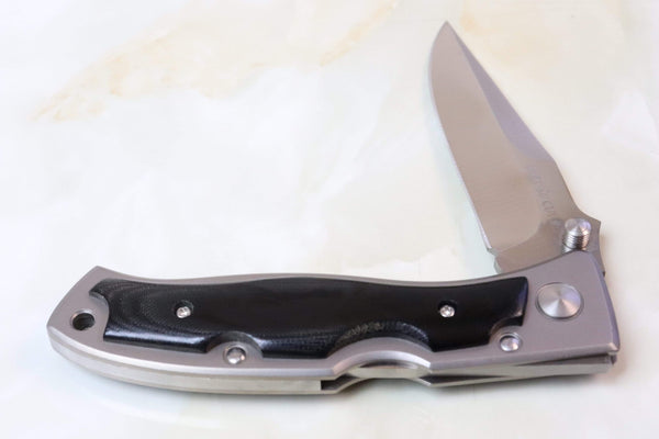 Seki Cut SC-169 Silver Impulse Front Lock Folder | Linen Micarta Handle